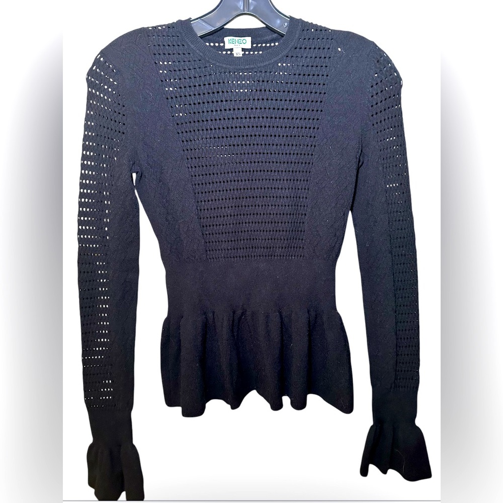KENZO Paris Sweater, long sleeve, Black, woven, pullover, size XS